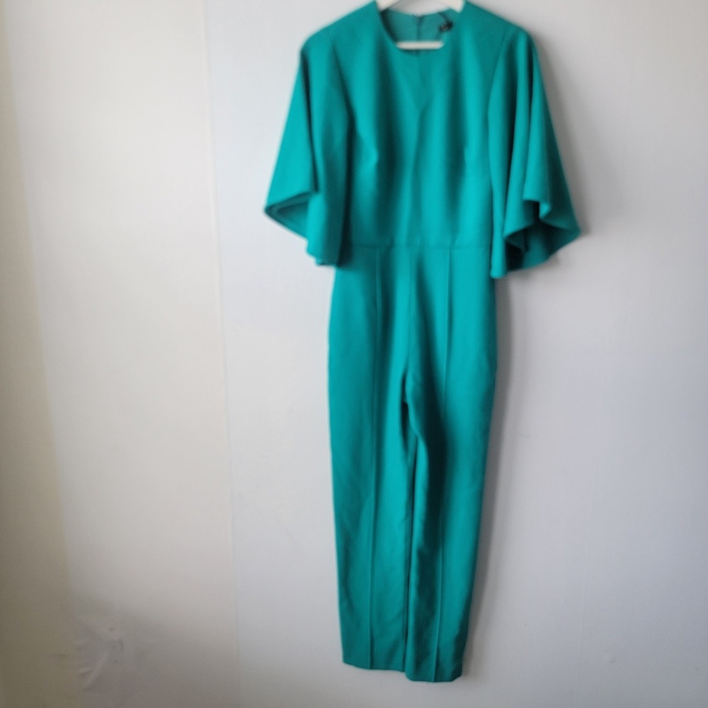 Black Halo women's Milla Jumpsuit sz 2 Jewel Green Teal Turquoise short sleeve